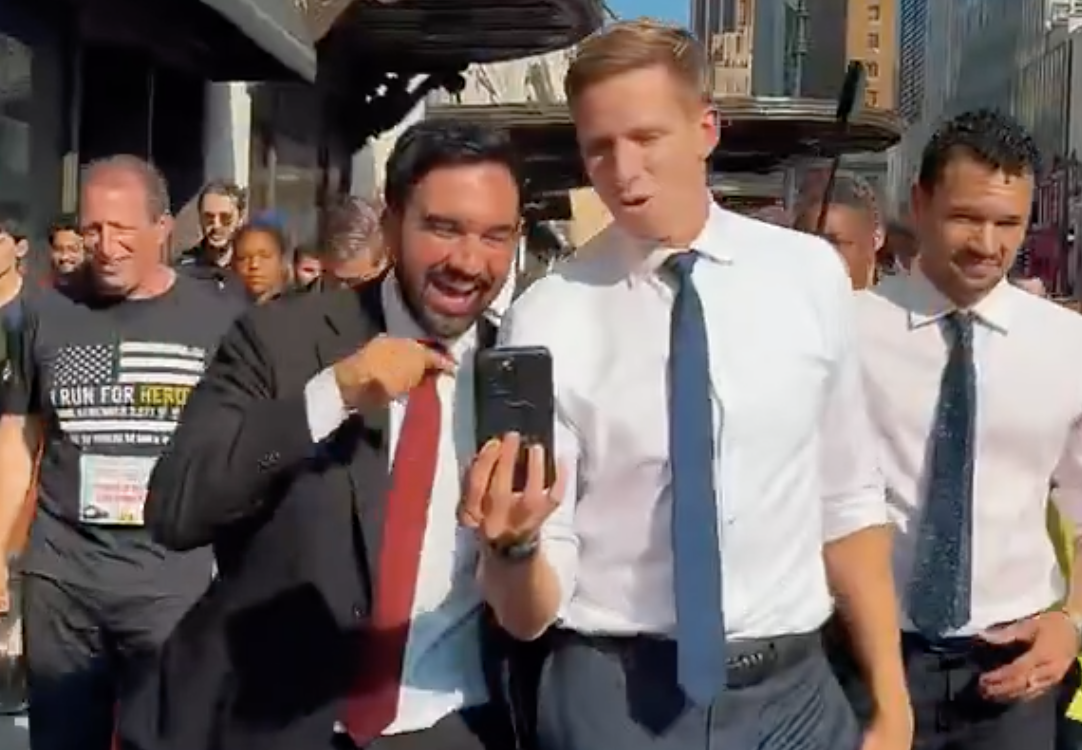 Mayoral candidate Zohran Mamdani with Councilmember Erik Bottcher promoting more gentrification on 34th Street by closing traffic to small businesses.