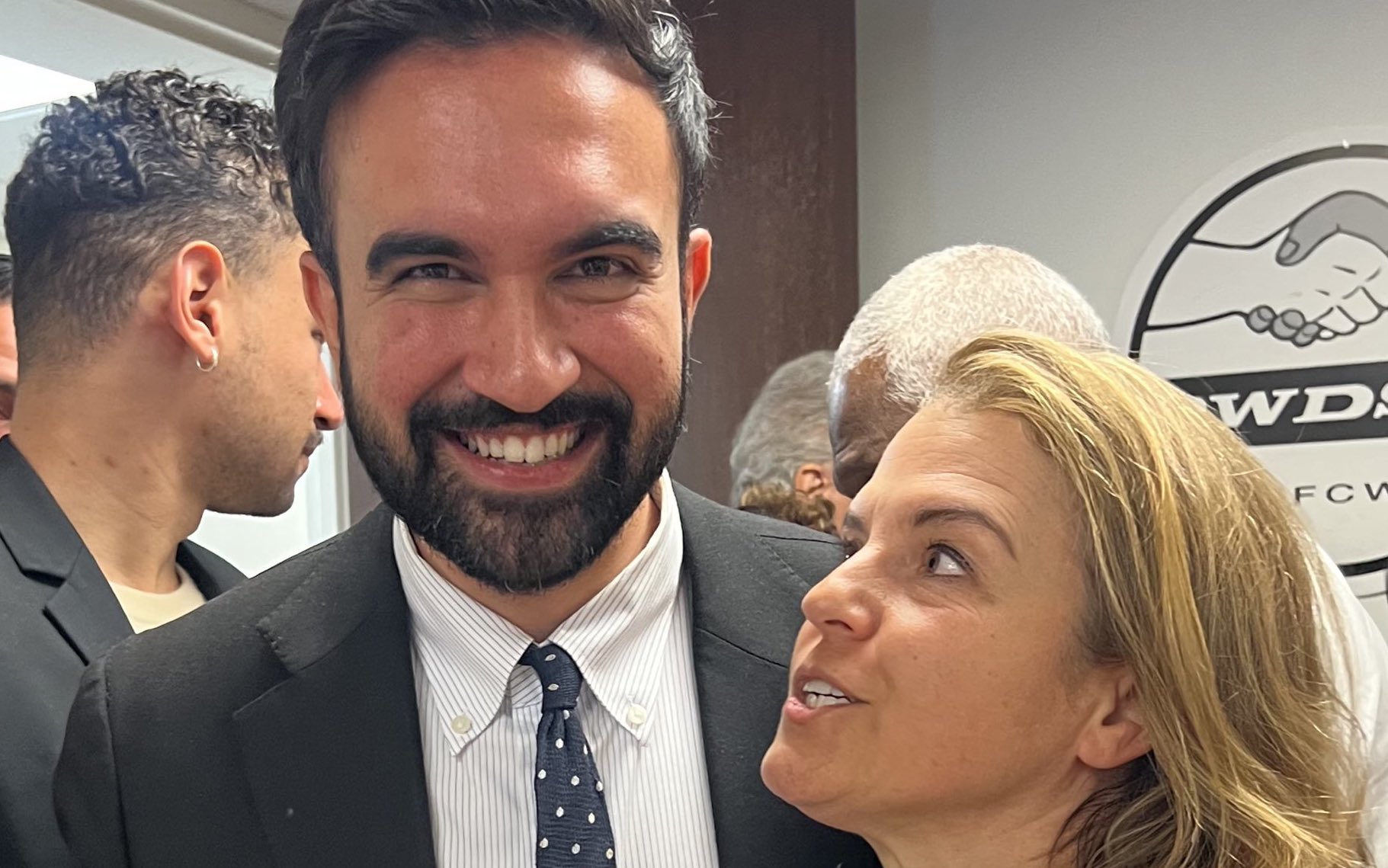 Democratic mayoral candidate Zohran Mamdani and District Leader Layla Law-Gisiko at a meeting of Manhattan Dems.
